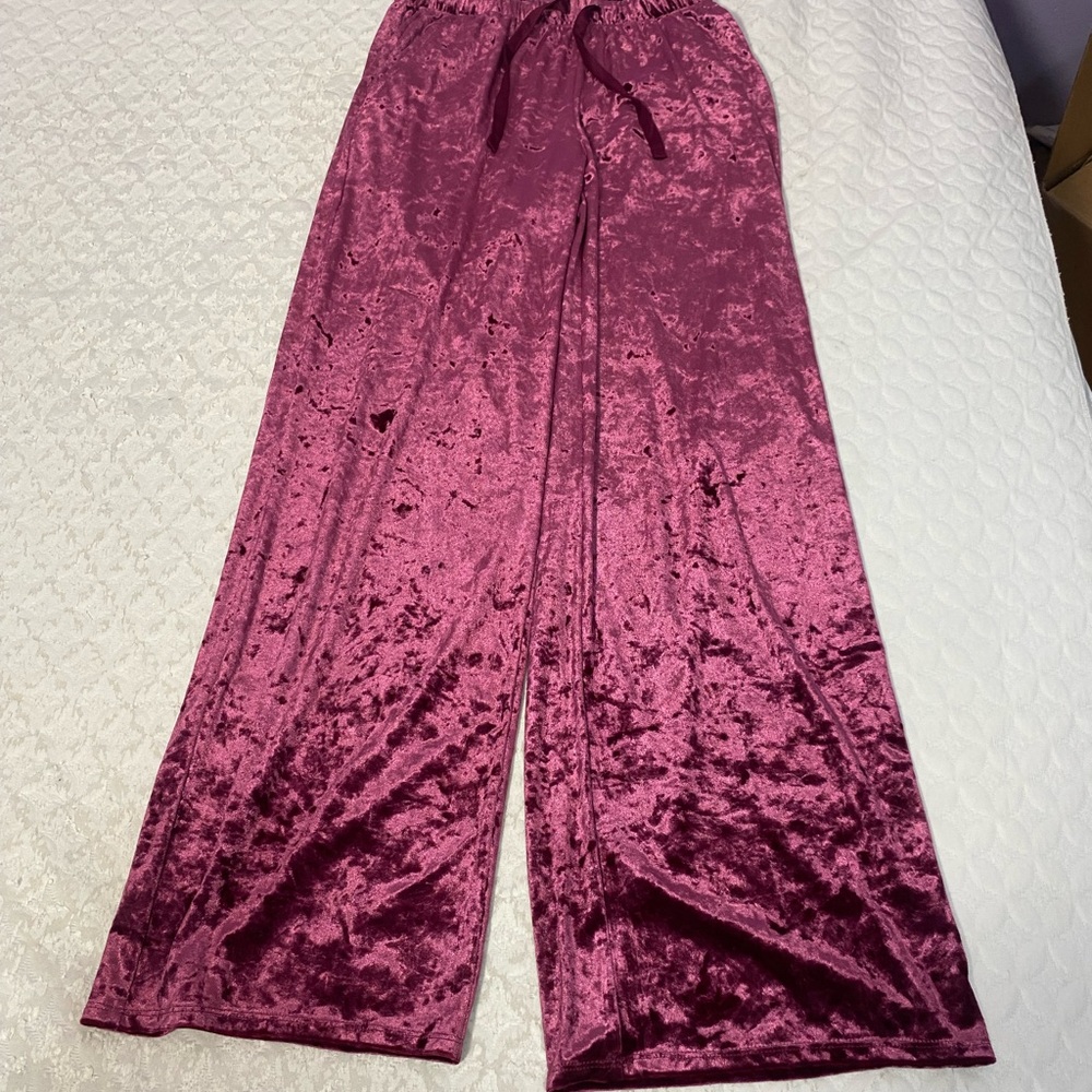 Stars Above Red Velvet  Pajama Bottoms Polyester Maroon Very Soft